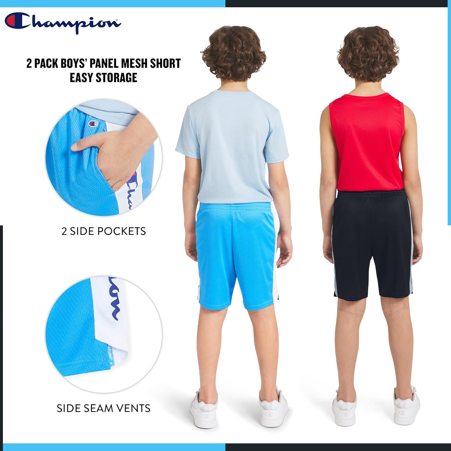 image:imageChampion Boys Shorts Athletic Mesh Basketball Shorts for BoysSignature Light BlueBlack
