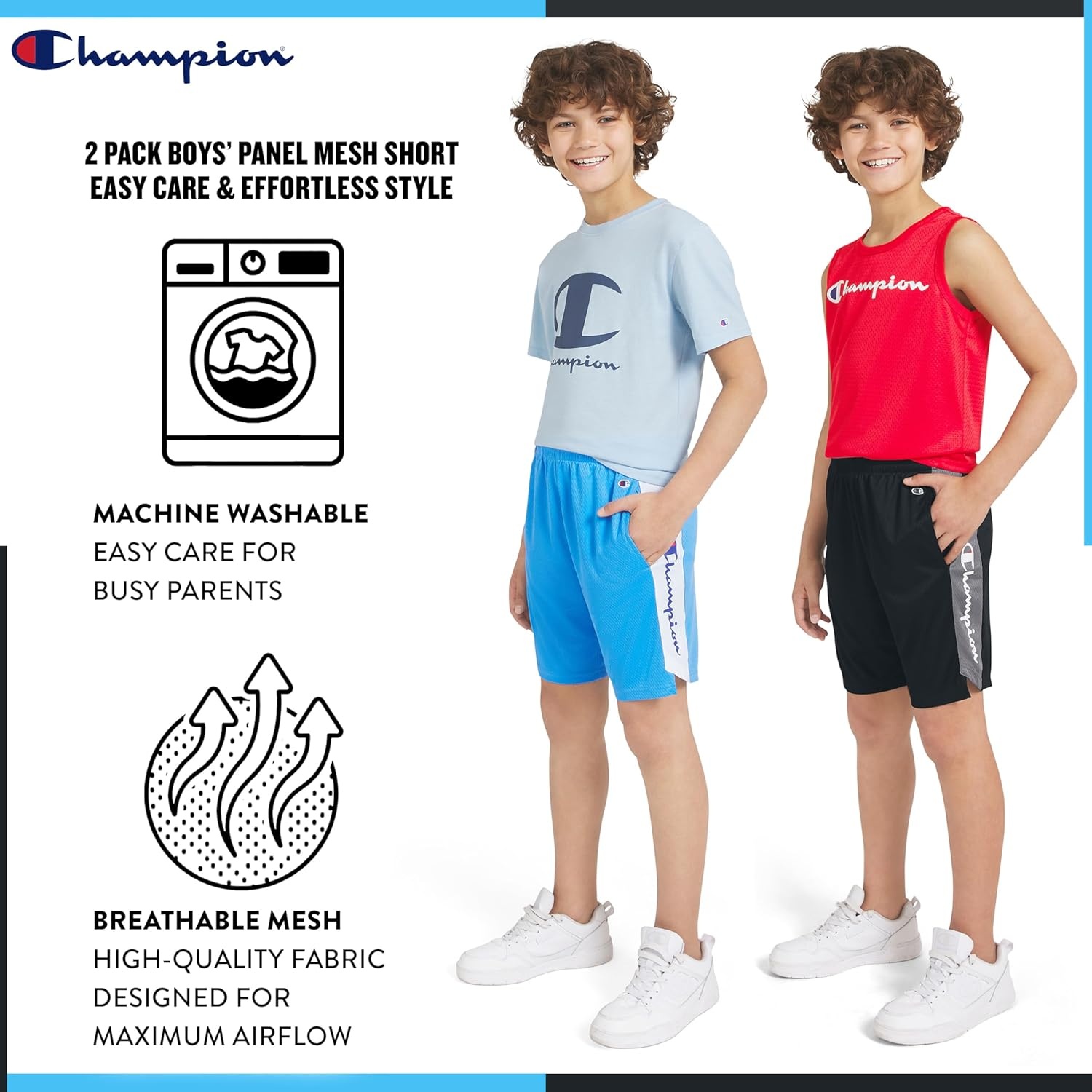 image:imageChampion Boys Shorts Athletic Mesh Basketball Shorts for BoysSignature Light BlueBlack