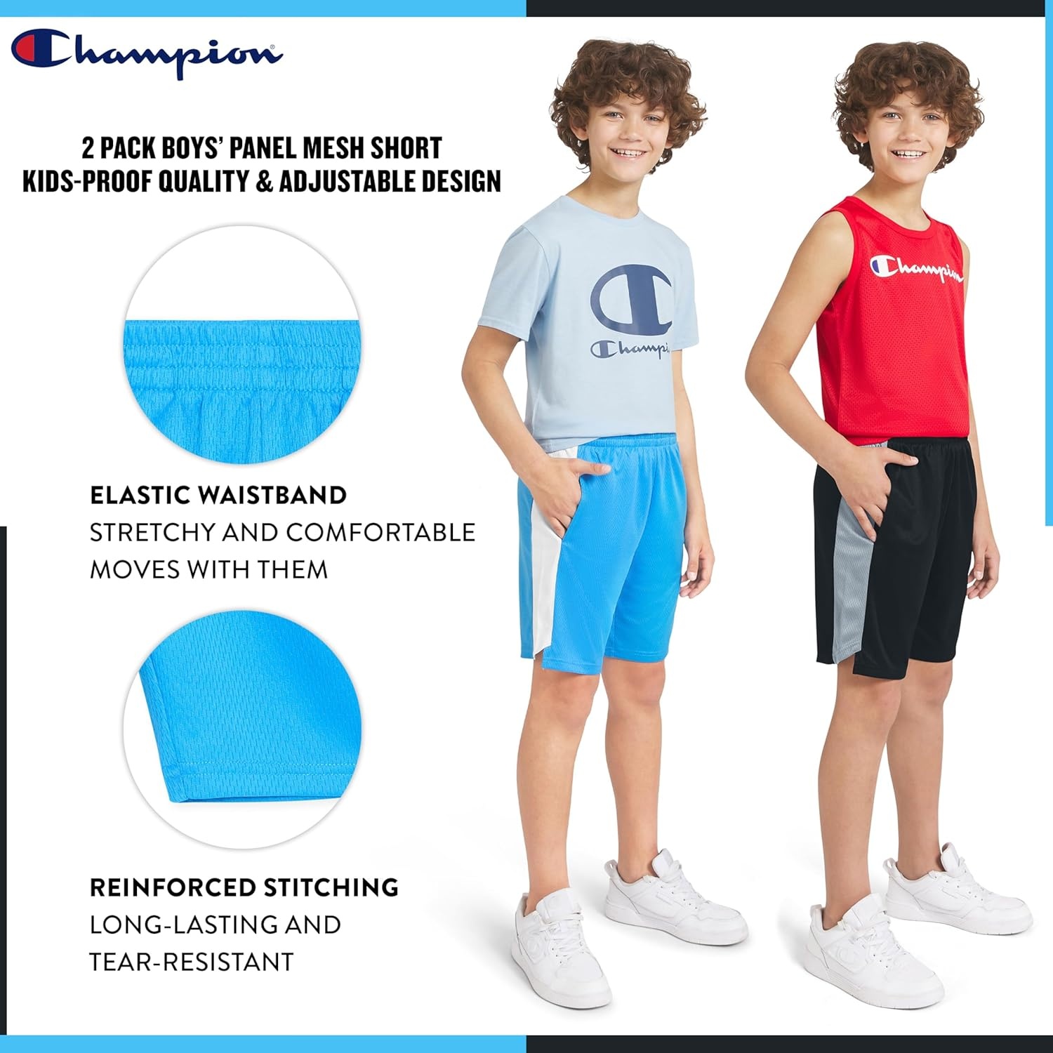 image:imageChampion Boys Shorts Athletic Mesh Basketball Shorts for BoysSignature Light BlueBlack