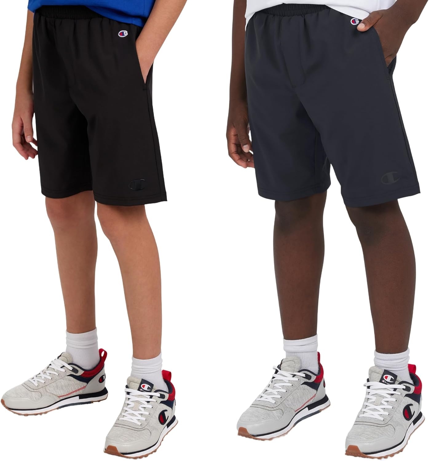 image:imageChampion Boys Shorts for Kids Athletic 2 Pack Lightweight Hybrid ShortBlackdark Navy