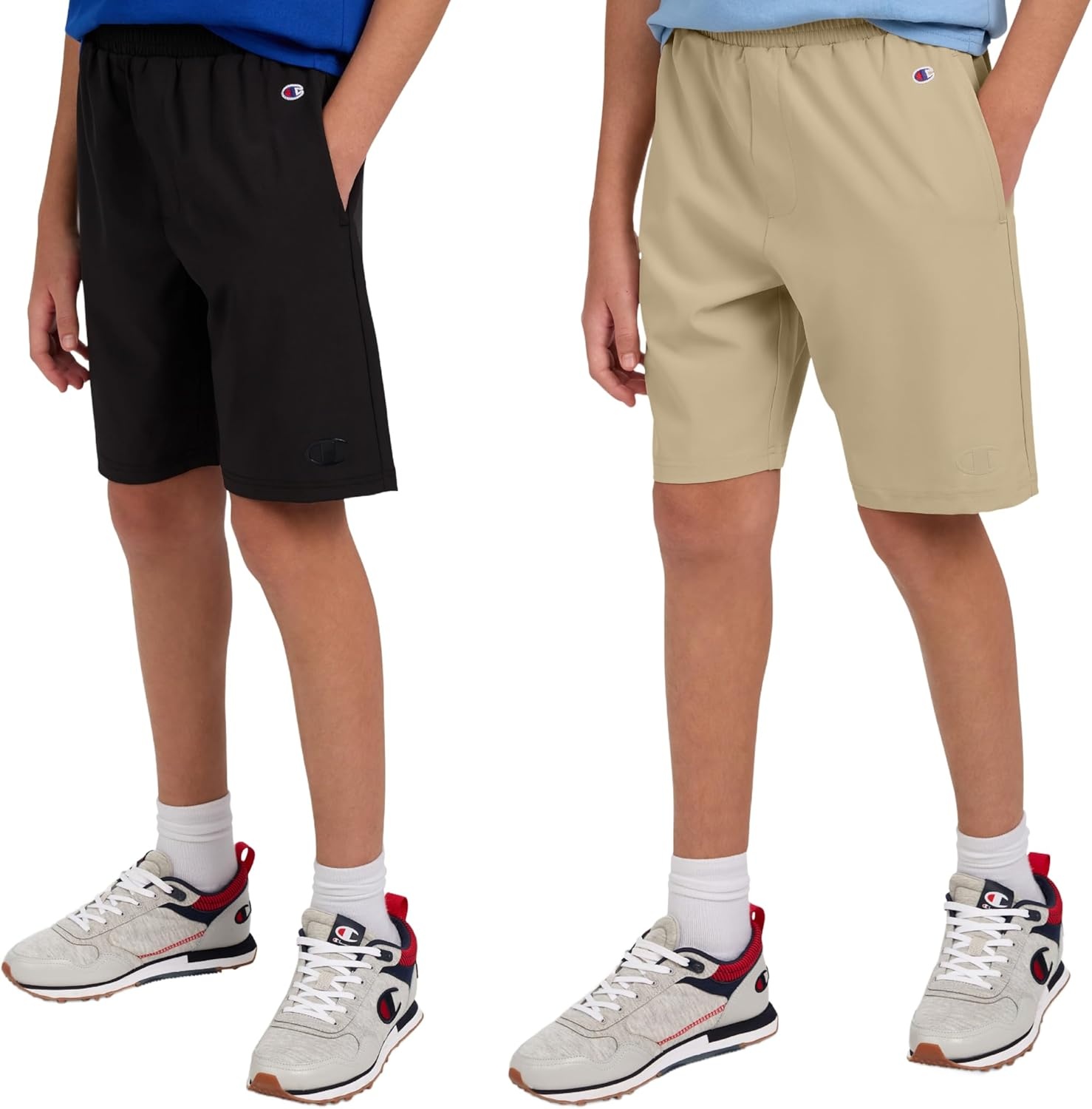 image:imageChampion Boys Shorts for Kids Athletic 2 Pack Lightweight Hybrid ShortKhakiblack
