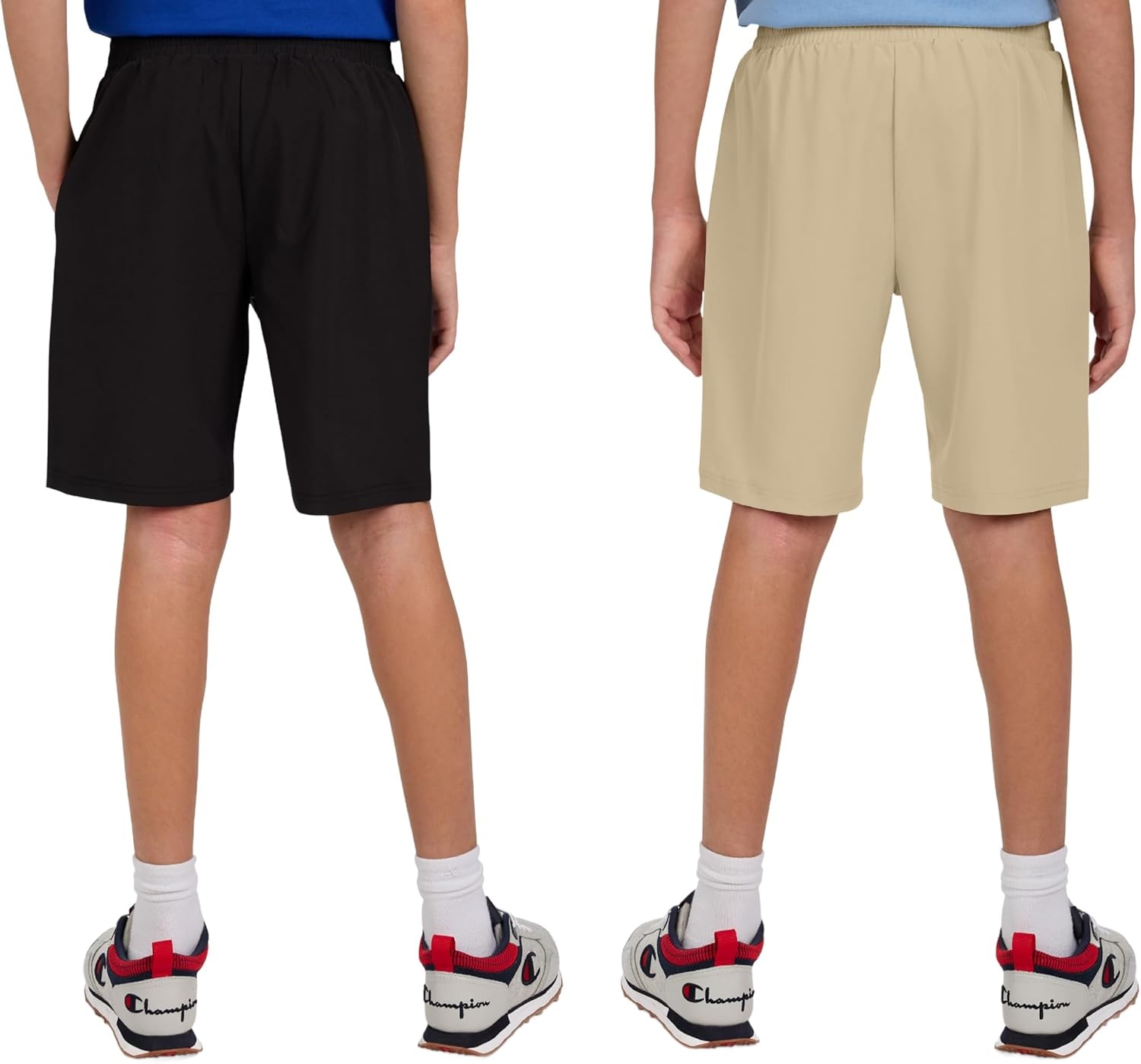 image:imageChampion Boys Shorts for Kids Athletic 2 Pack Lightweight Hybrid ShortKhakiblack