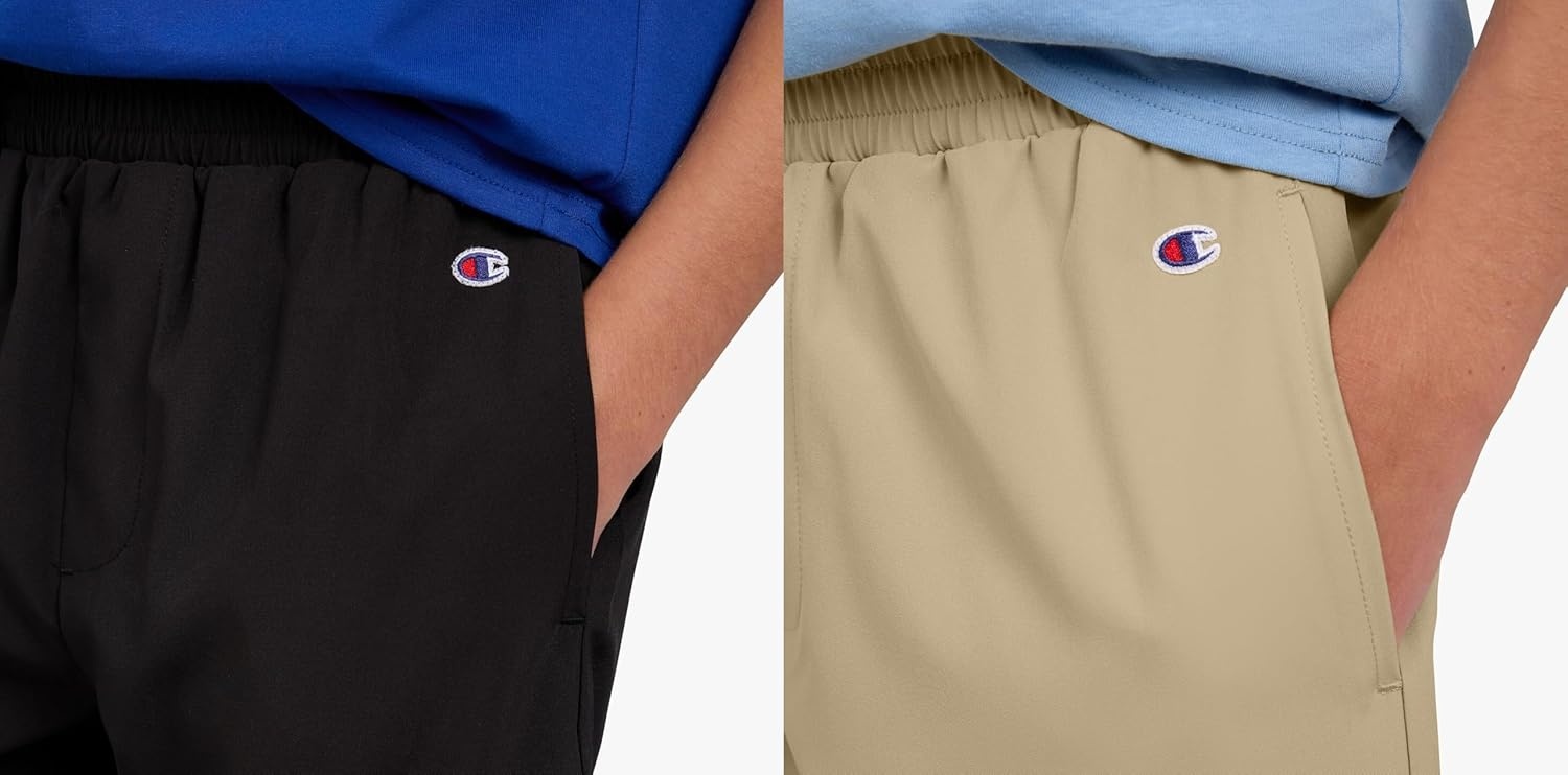 image:imageChampion Boys Shorts for Kids Athletic 2 Pack Lightweight Hybrid ShortKhakiblack