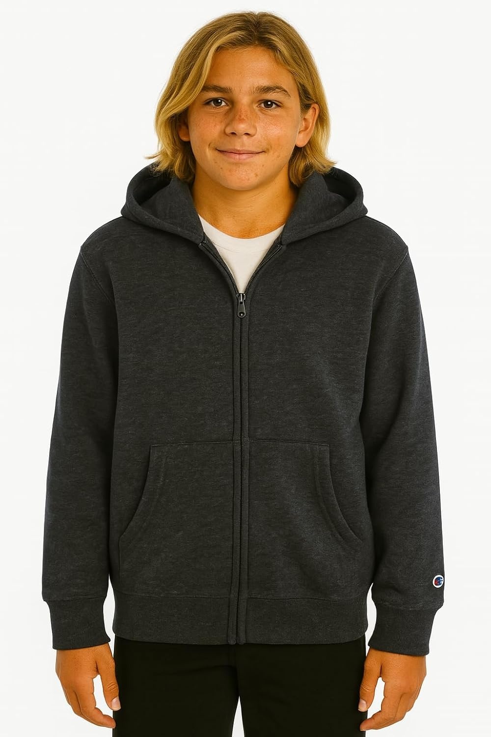imageChampion Boys Zip Front Fleece Hoodie Sweatshirt for KidsCharcoal Heather