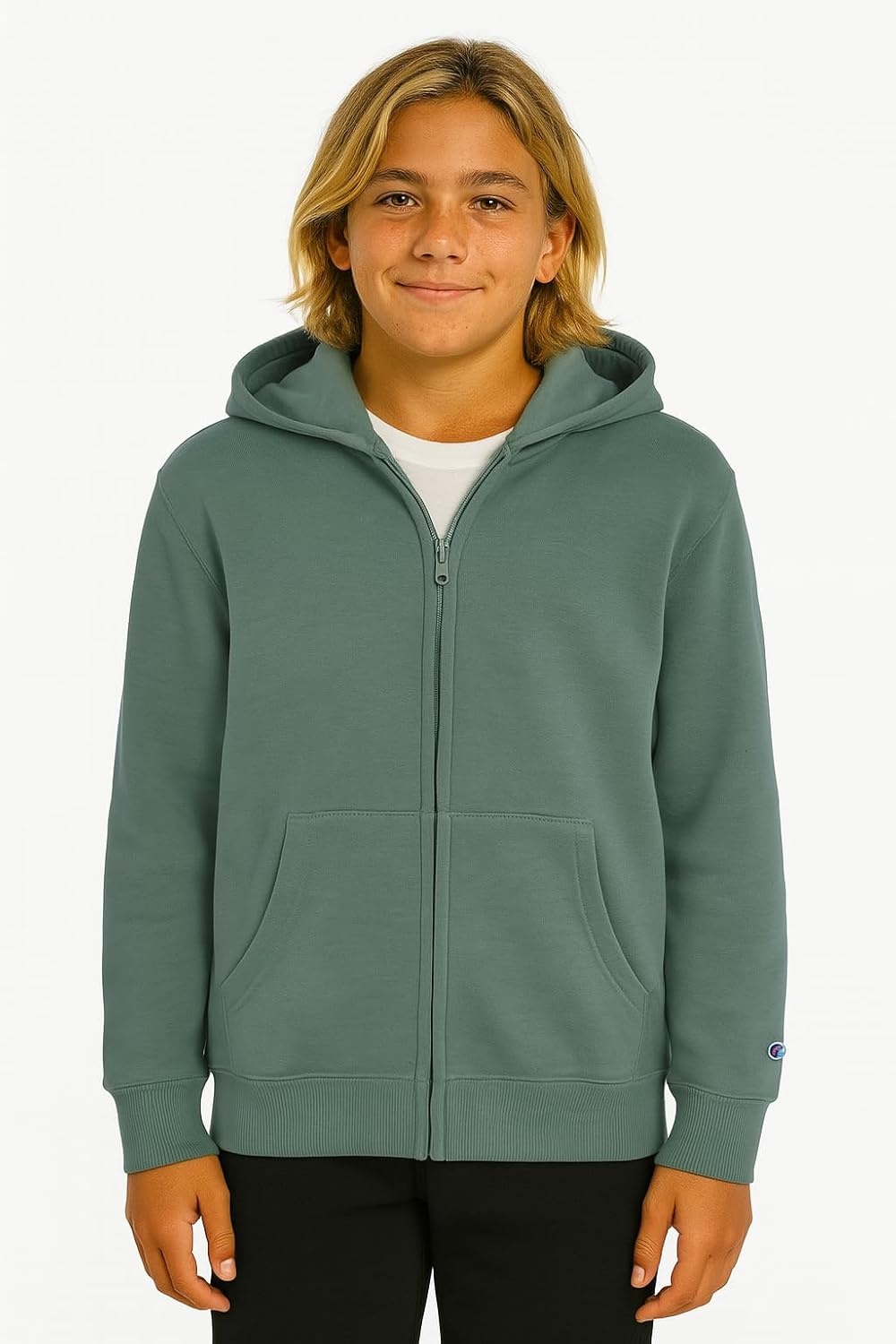 imageChampion Boys Zip Front Fleece Hoodie Sweatshirt for KidsDark Forest Green