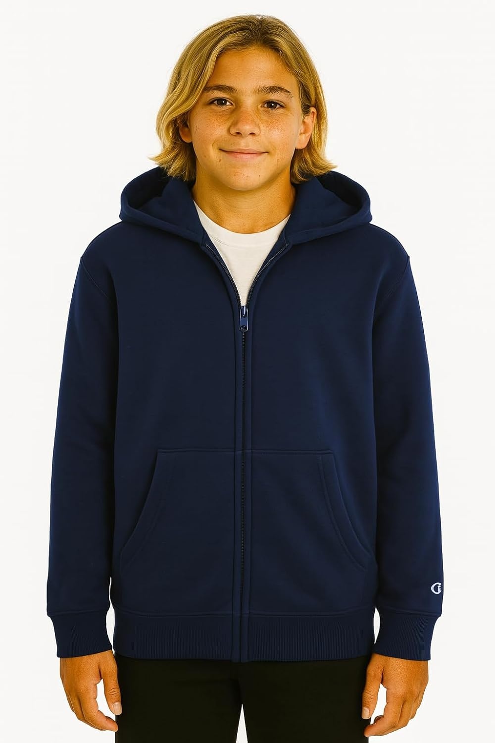 imageChampion Boys Zip Front Fleece Hoodie Sweatshirt for KidsDark Navy Blue
