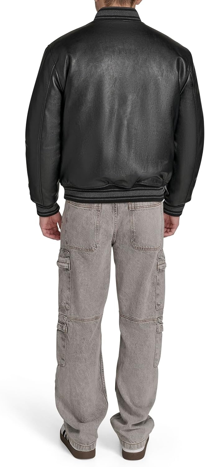 image:imageChampion Mens Letterman Varsity Bomber Jacket With PatchesBlack Faux Leather