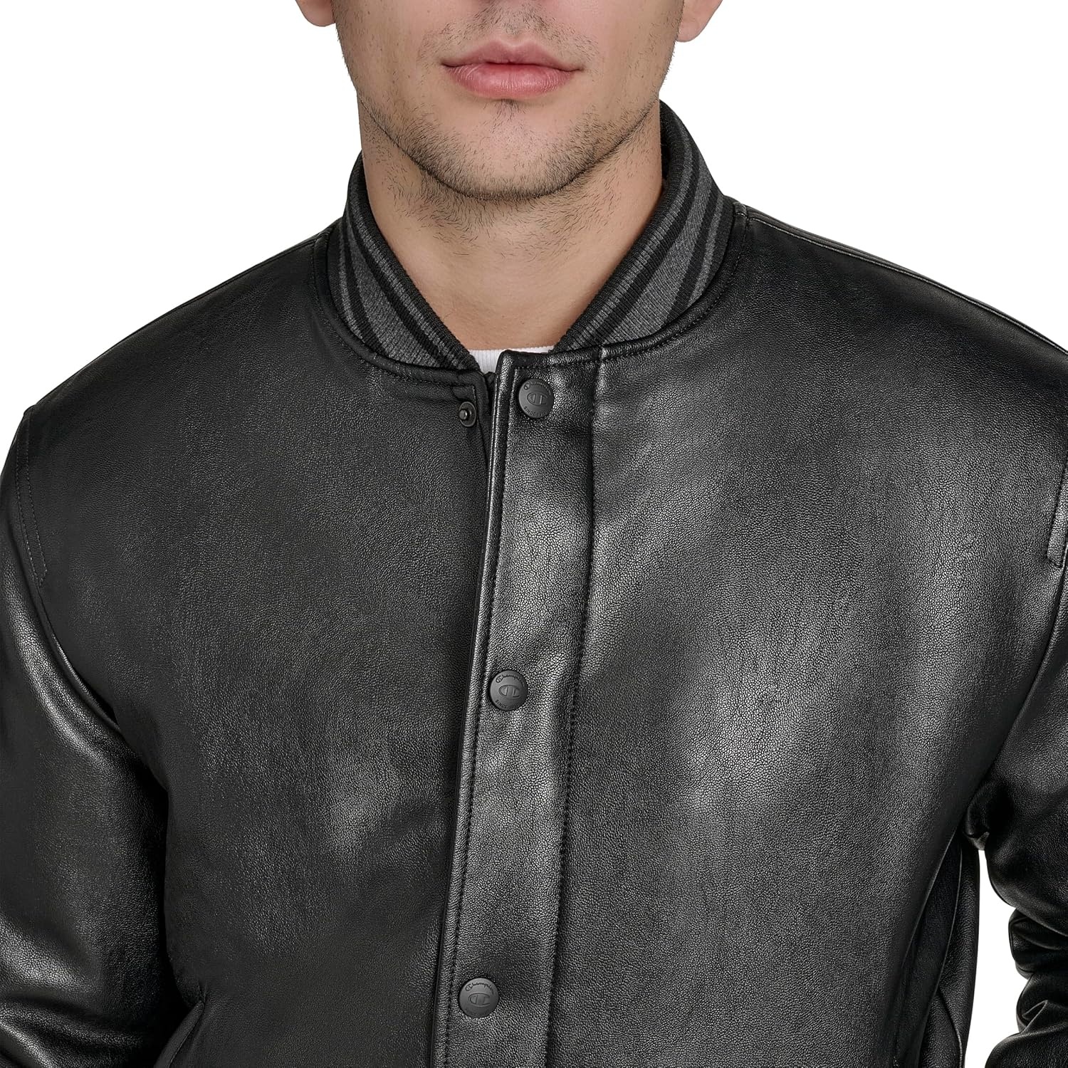 image:imageChampion Mens Letterman Varsity Bomber Jacket With PatchesBlack Faux Leather