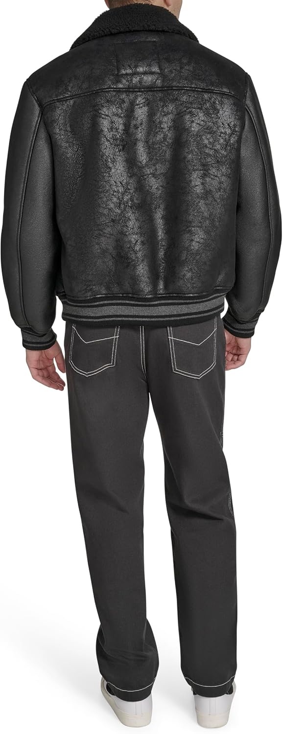 image:imageChampion Mens Letterman Varsity Bomber Jacket With PatchesBlack Faux Shearling