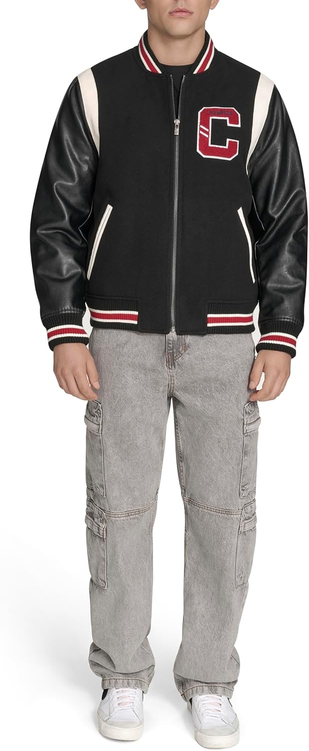 image:imageChampion Mens Letterman Varsity Bomber Jacket With PatchesBlackRed