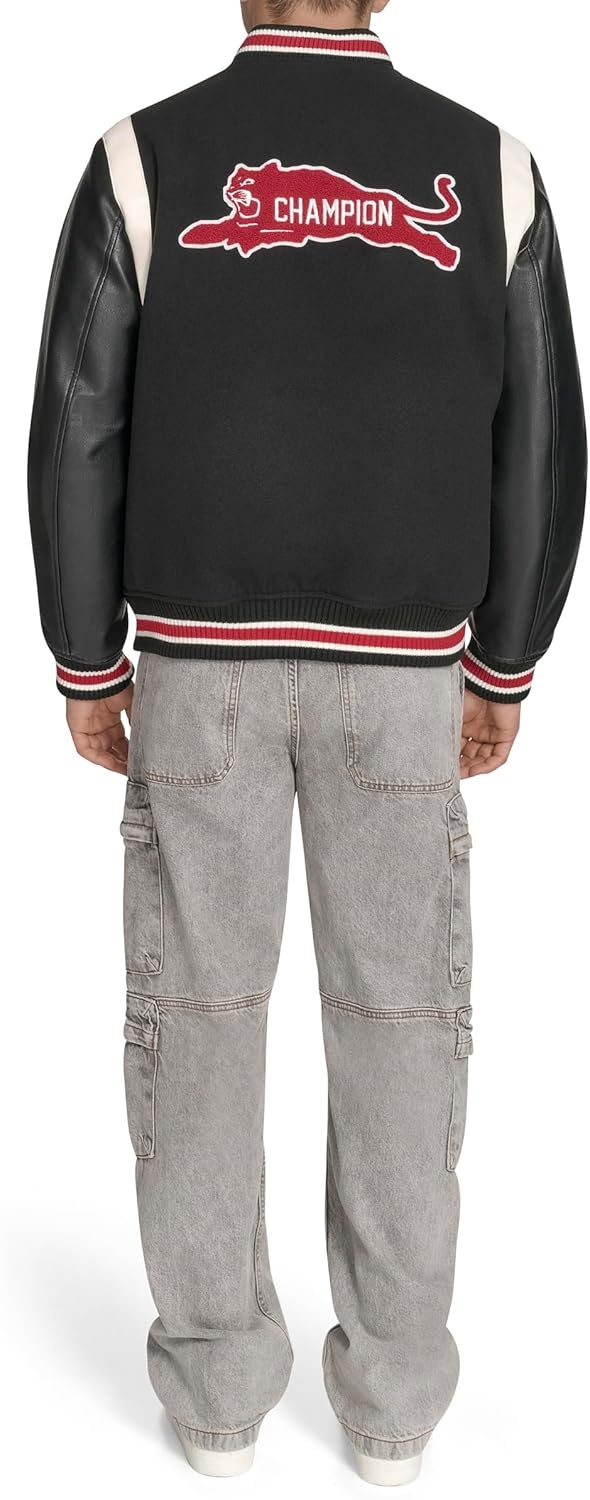 image:imageChampion Mens Letterman Varsity Bomber Jacket With PatchesBlackRed