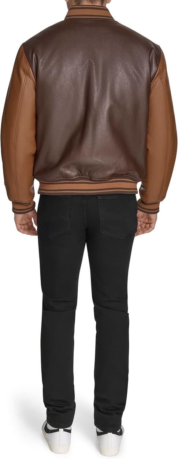 image:imageChampion Mens Letterman Varsity Bomber Jacket With PatchesBrown Faux Leather