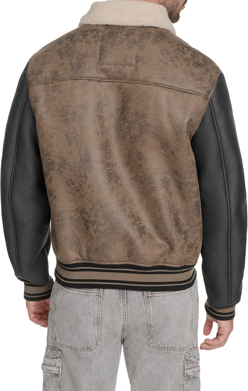 image:imageChampion Mens Letterman Varsity Bomber Jacket With PatchesBrown Faux Shearling