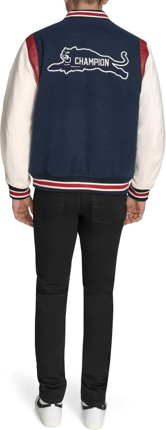 image:imageChampion Mens Letterman Varsity Bomber Jacket With PatchesNavyIvory