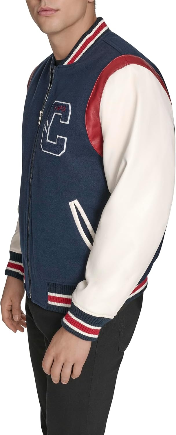 image:imageChampion Mens Letterman Varsity Bomber Jacket With PatchesNavyIvory