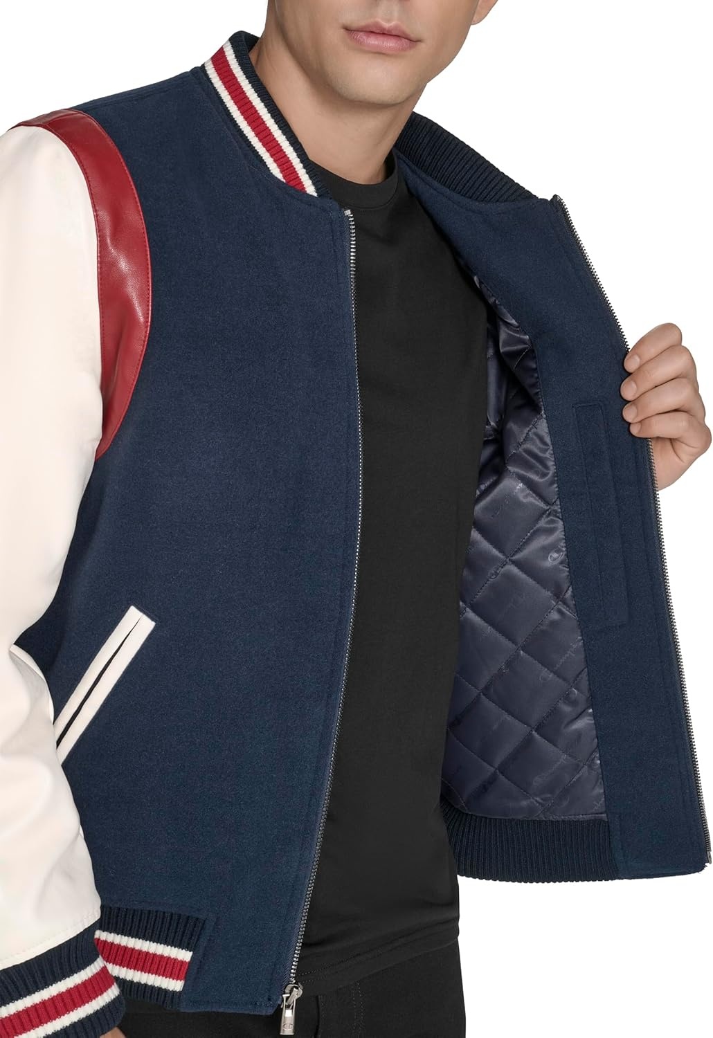 image:imageChampion Mens Letterman Varsity Bomber Jacket With PatchesNavyIvory