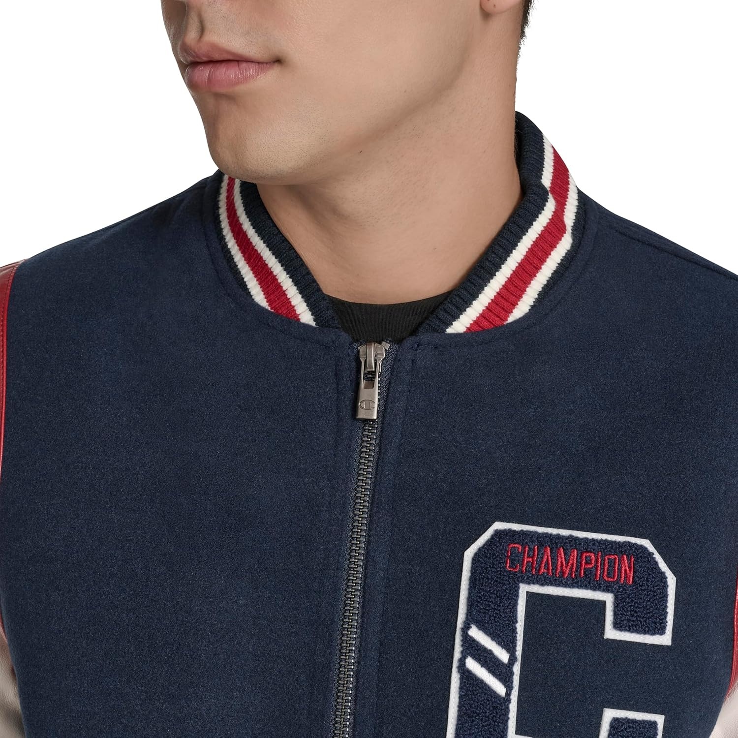image:imageChampion Mens Letterman Varsity Bomber Jacket With PatchesNavyIvory