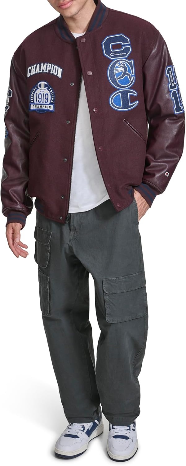 image:imageChampion Mens Letterman Varsity Bomber Jacket With PatchesWine
