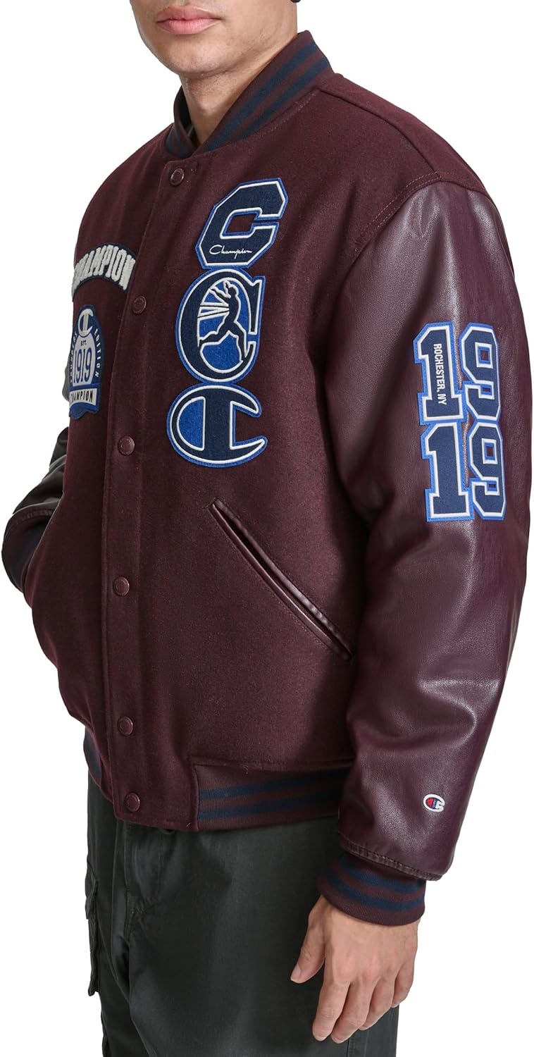 image:imageChampion Mens Letterman Varsity Bomber Jacket With PatchesWine