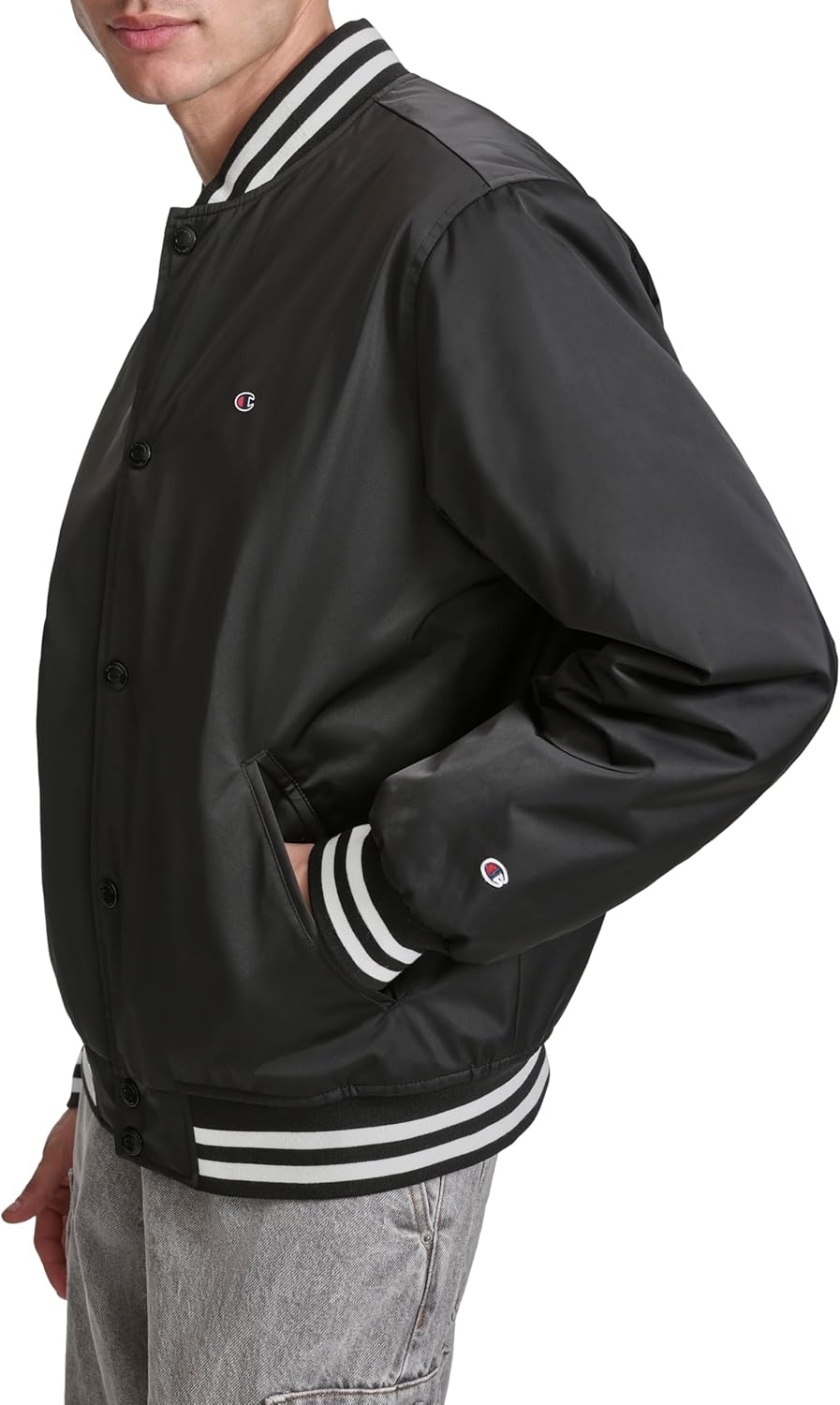 image:imageChampion Mens Logo Stripedtrim Varsity JacketBlack