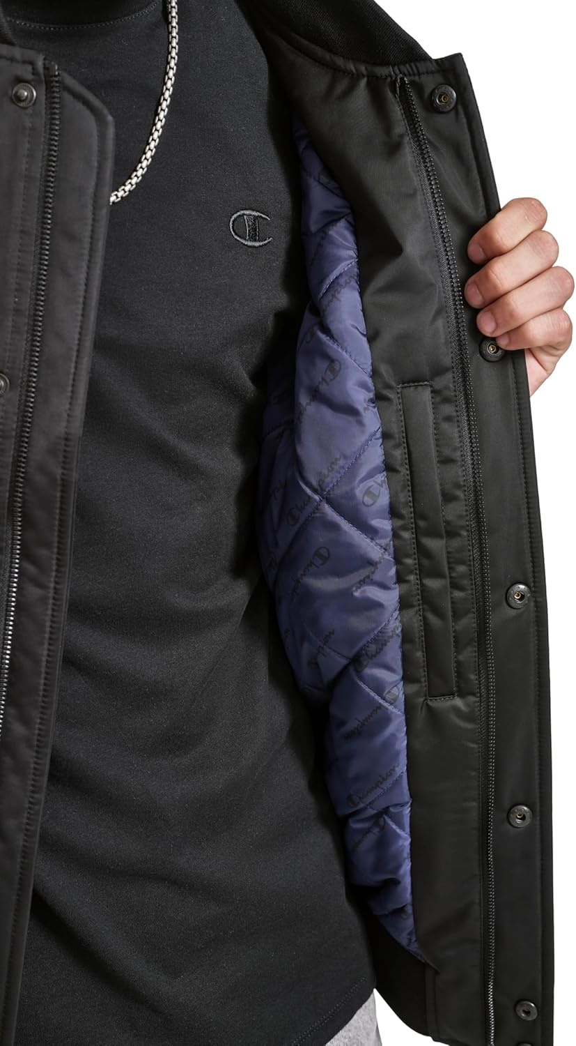 image:imageChampion Mens Logo Stripedtrim Varsity JacketBlack