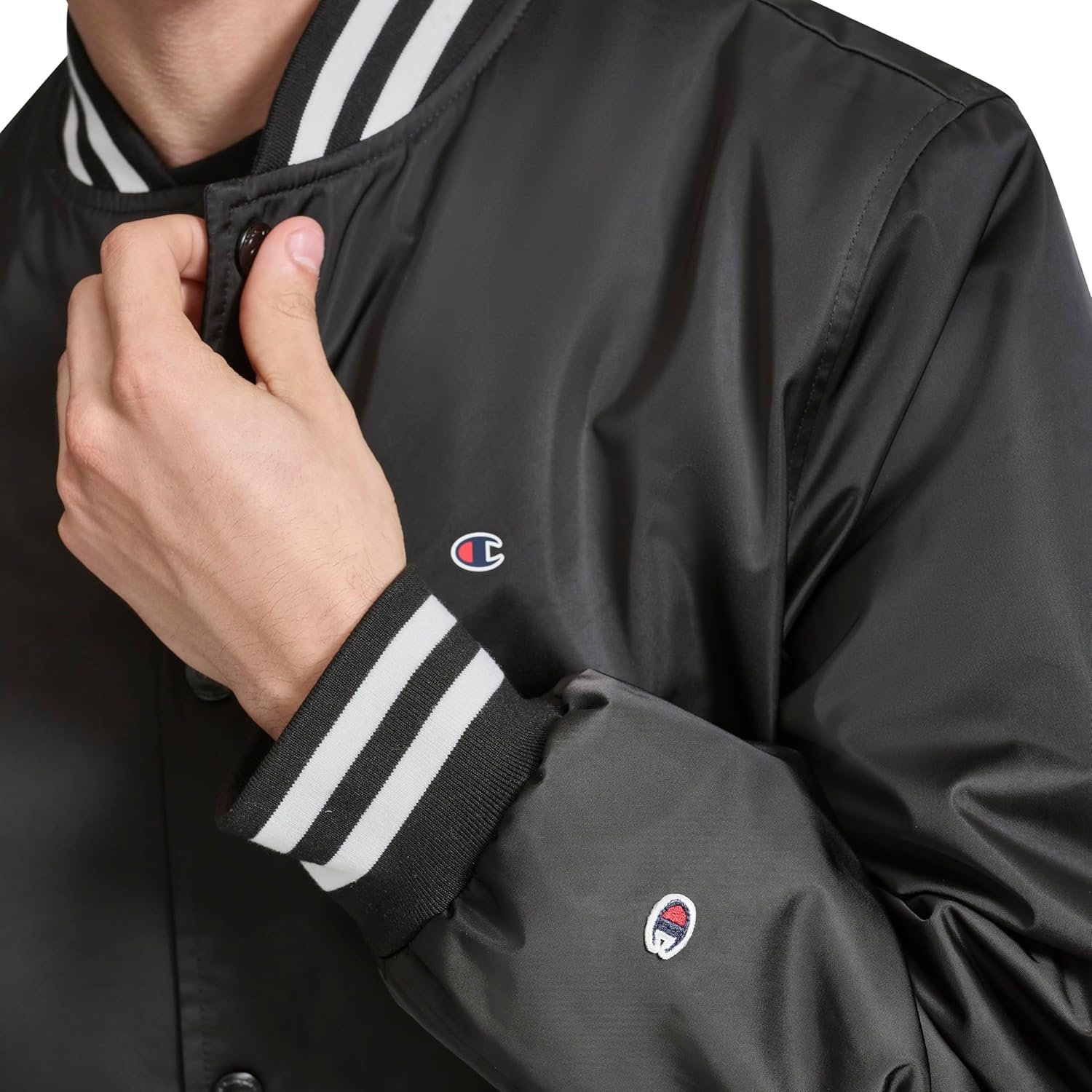 image:imageChampion Mens Logo Stripedtrim Varsity JacketBlack