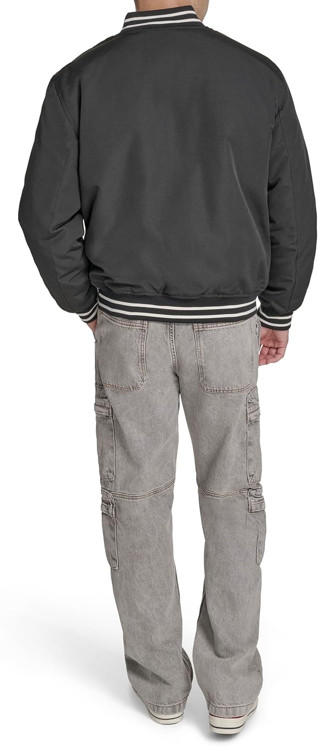 image:imageChampion Mens Logo Stripedtrim Varsity JacketBlack Matte Filled