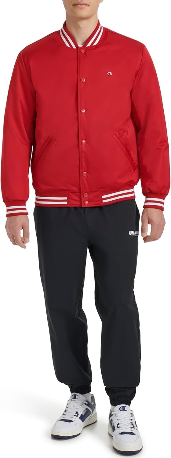 image:imageChampion Mens Logo Stripedtrim Varsity JacketChili Pepper