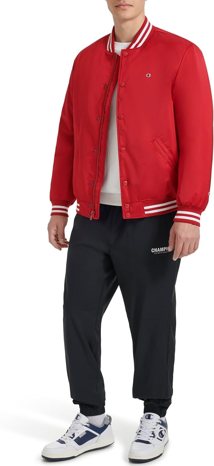 image:imageChampion Mens Logo Stripedtrim Varsity JacketChili Pepper
