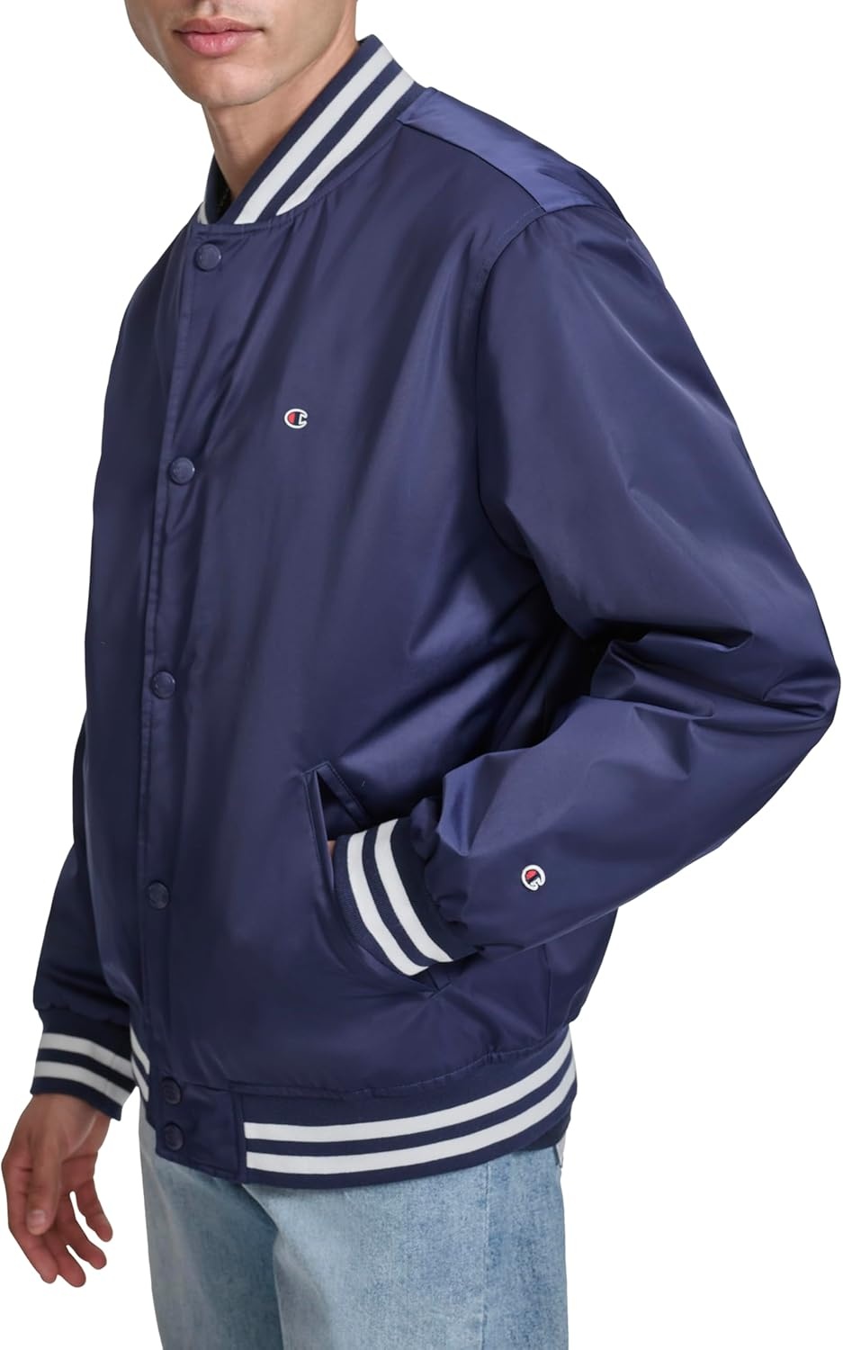 image:imageChampion Mens Logo Stripedtrim Varsity JacketPeacoat