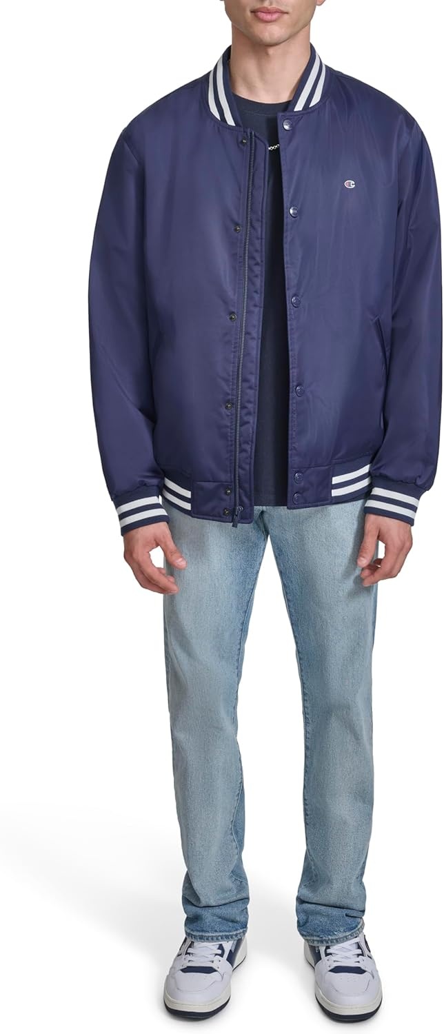image:imageChampion Mens Logo Stripedtrim Varsity JacketPeacoat