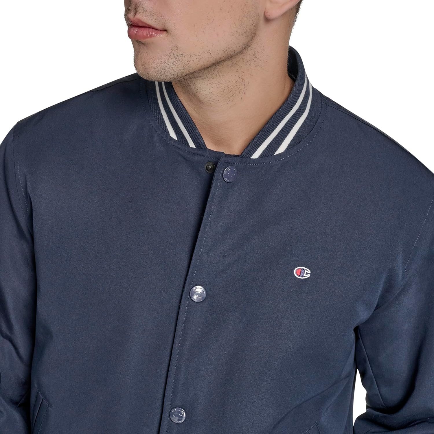 image:imageChampion Mens Logo Stripedtrim Varsity JacketPeacoat Matte Filled