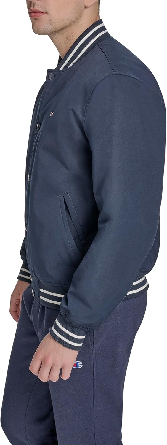 image:imageChampion Mens Logo Stripedtrim Varsity JacketPeacoat Matte Filled