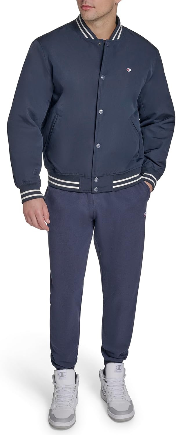 image:imageChampion Mens Logo Stripedtrim Varsity JacketPeacoat Matte Filled