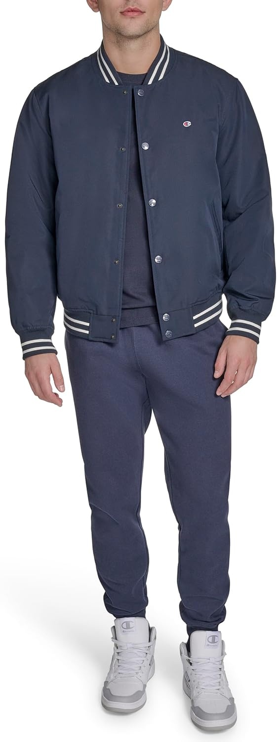 image:imageChampion Mens Logo Stripedtrim Varsity JacketPeacoat Matte Filled