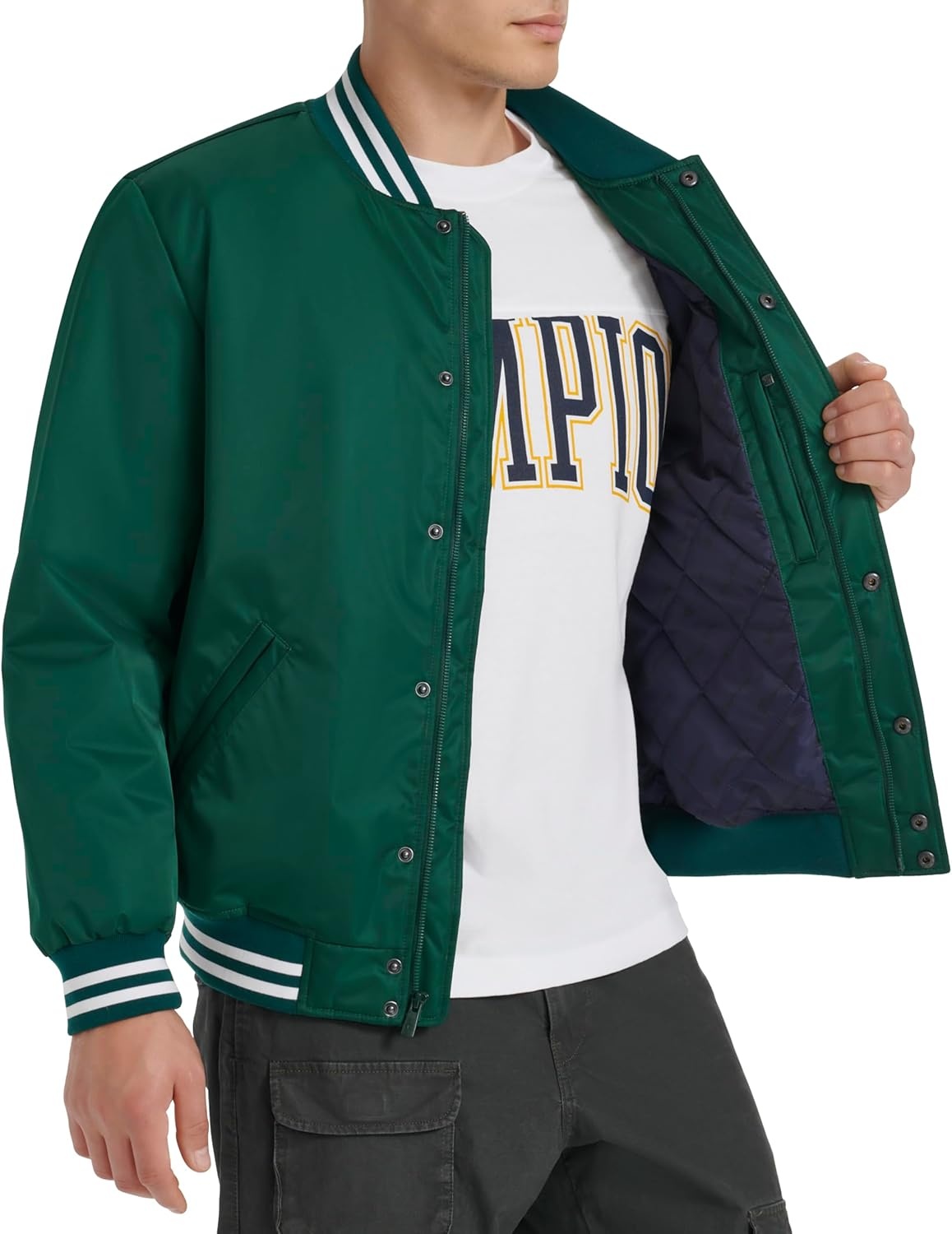 image:imageChampion Mens Logo Stripedtrim Varsity JacketRain Forest