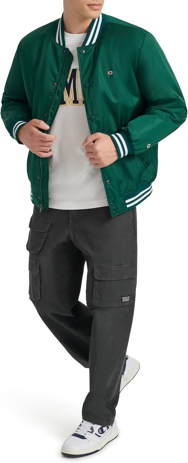 image:imageChampion Mens Logo Stripedtrim Varsity JacketRain Forest