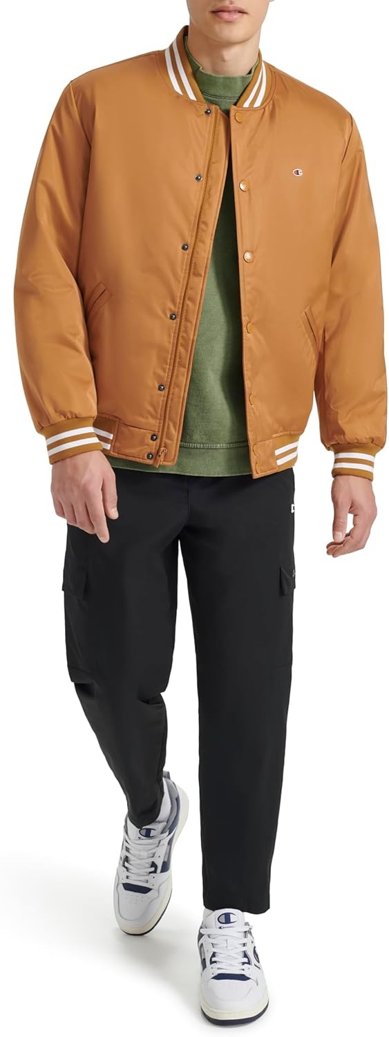 image:imageChampion Mens Logo Stripedtrim Varsity JacketTobacco
