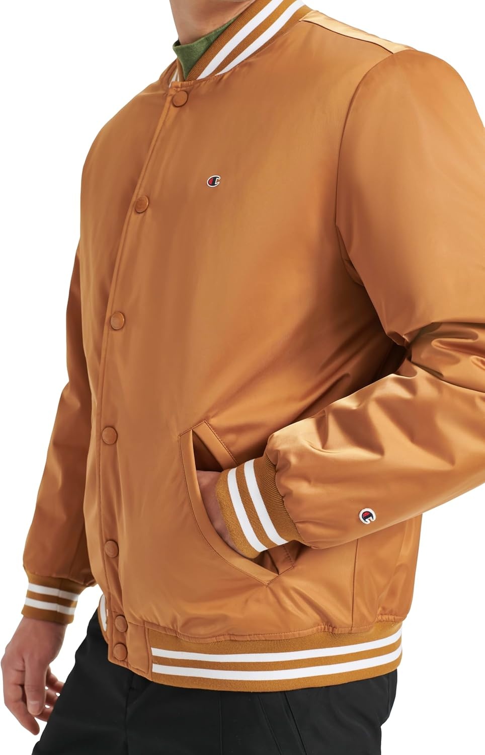 image:imageChampion Mens Logo Stripedtrim Varsity JacketTobacco