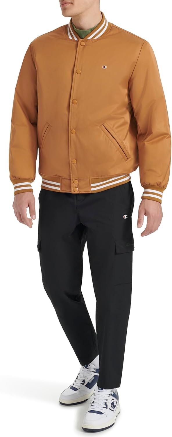 image:imageChampion Mens Logo Stripedtrim Varsity JacketTobacco
