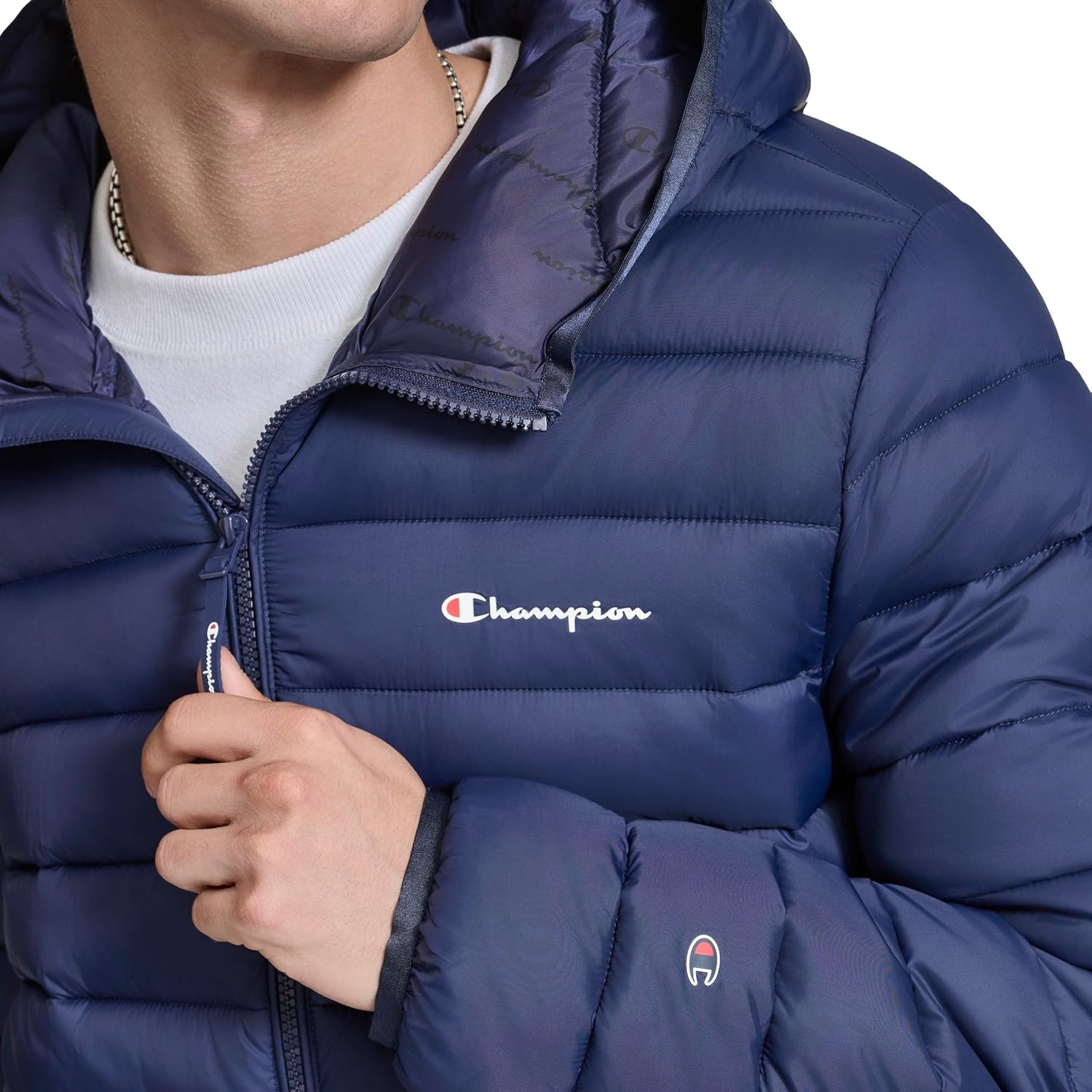 image:imageChampion Mens Performance Lightweight Puffer Jacket With HoodPeacoat