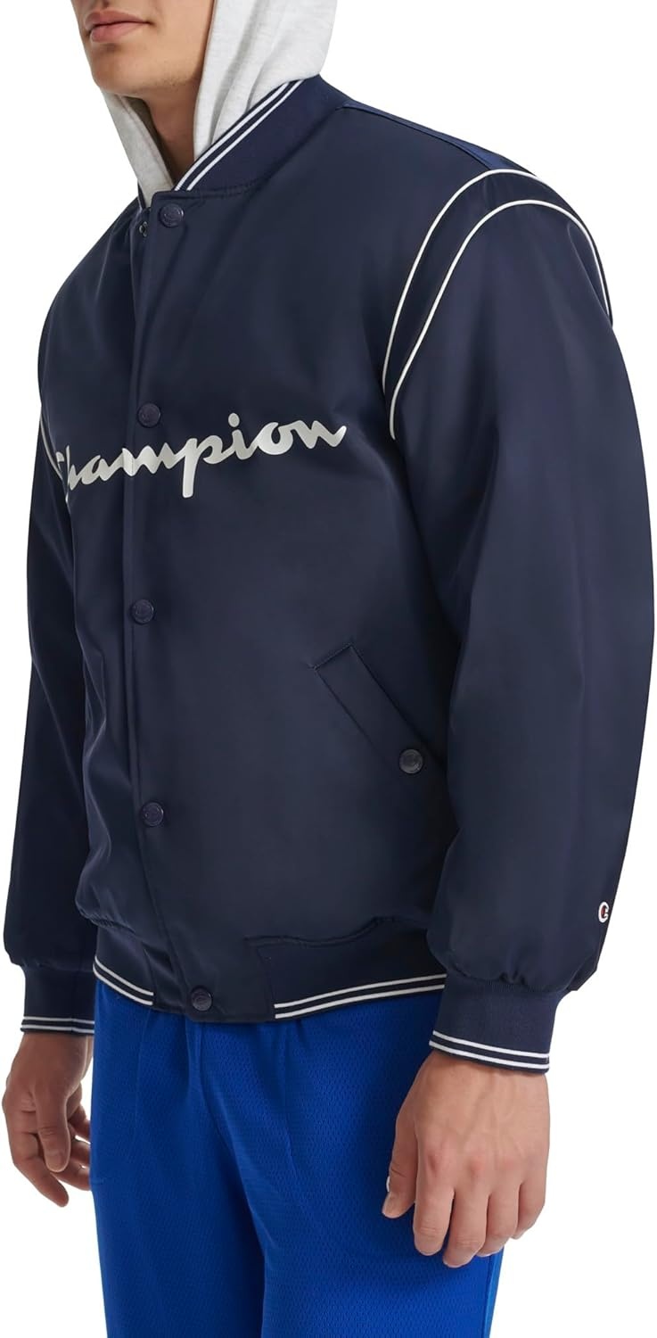 image:imageChampion Mens Satin Varsity Bomber Jacket With LogoPeacoat