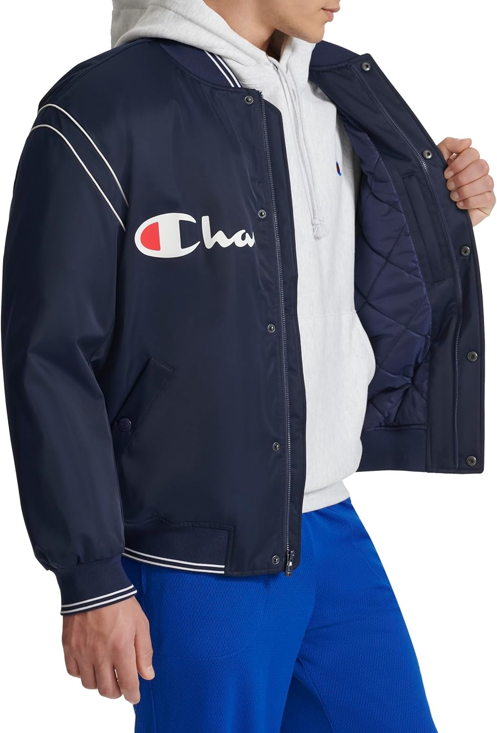 image:imageChampion Mens Satin Varsity Bomber Jacket With LogoPeacoat