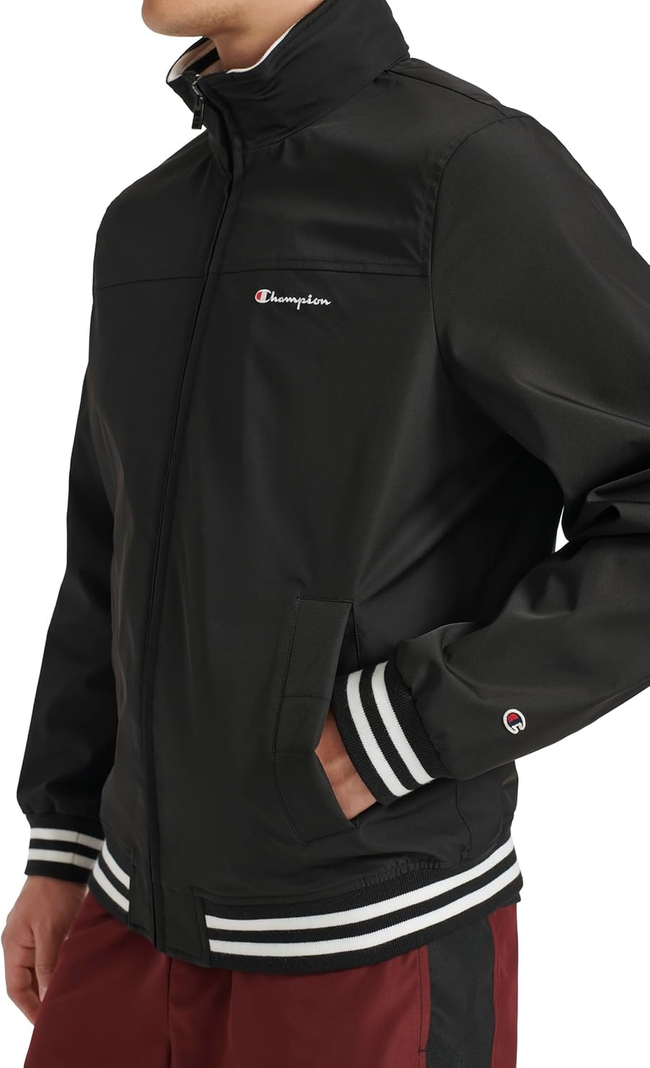 image:imageChampion Mens Water Resistant Varsity Bomber Jacket With Flex Stand CollarBlack