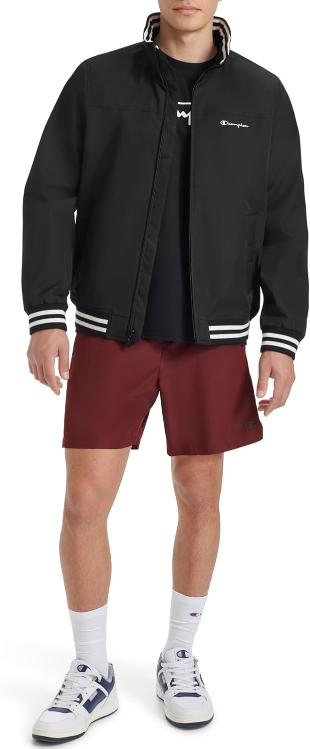 image:imageChampion Mens Water Resistant Varsity Bomber Jacket With Flex Stand CollarBlack