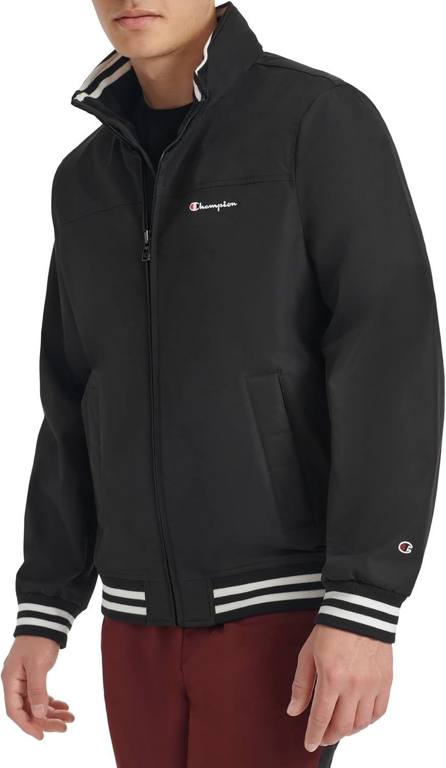 image:imageChampion Mens Water Resistant Varsity Bomber Jacket With Flex Stand CollarBlack