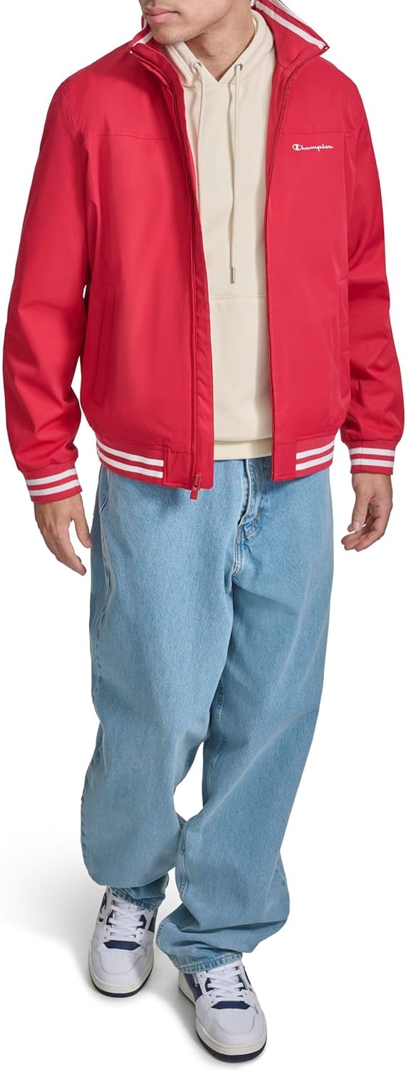 image:imageChampion Mens Water Resistant Varsity Bomber Jacket With Flex Stand CollarChili Pepper