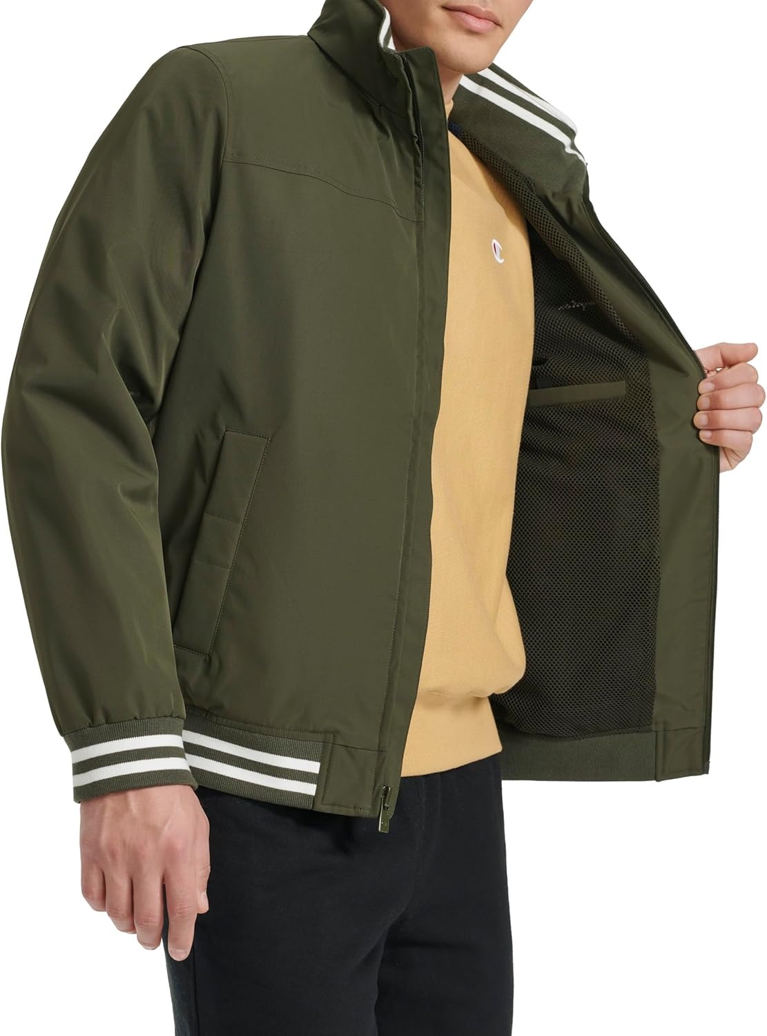 image:imageChampion Mens Water Resistant Varsity Bomber Jacket With Flex Stand CollarForest Night