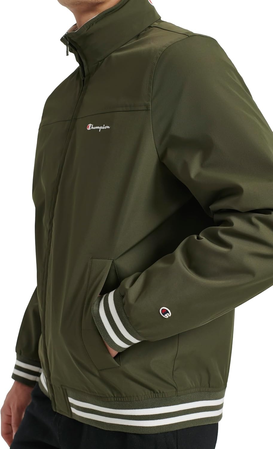 image:imageChampion Mens Water Resistant Varsity Bomber Jacket With Flex Stand CollarForest Night