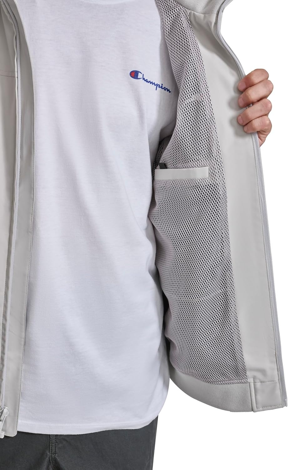 image:imageChampion Mens Water Resistant Varsity Bomber Jacket With Flex Stand CollarOyster